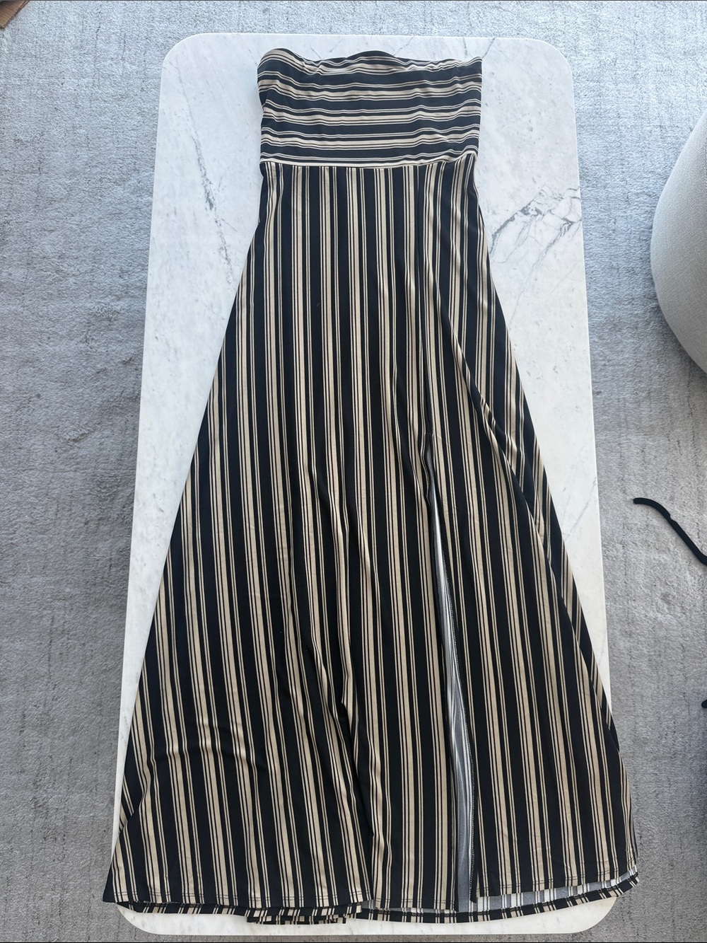 Banana Republic Black and Cream Strapless Maxi Dress with side slit